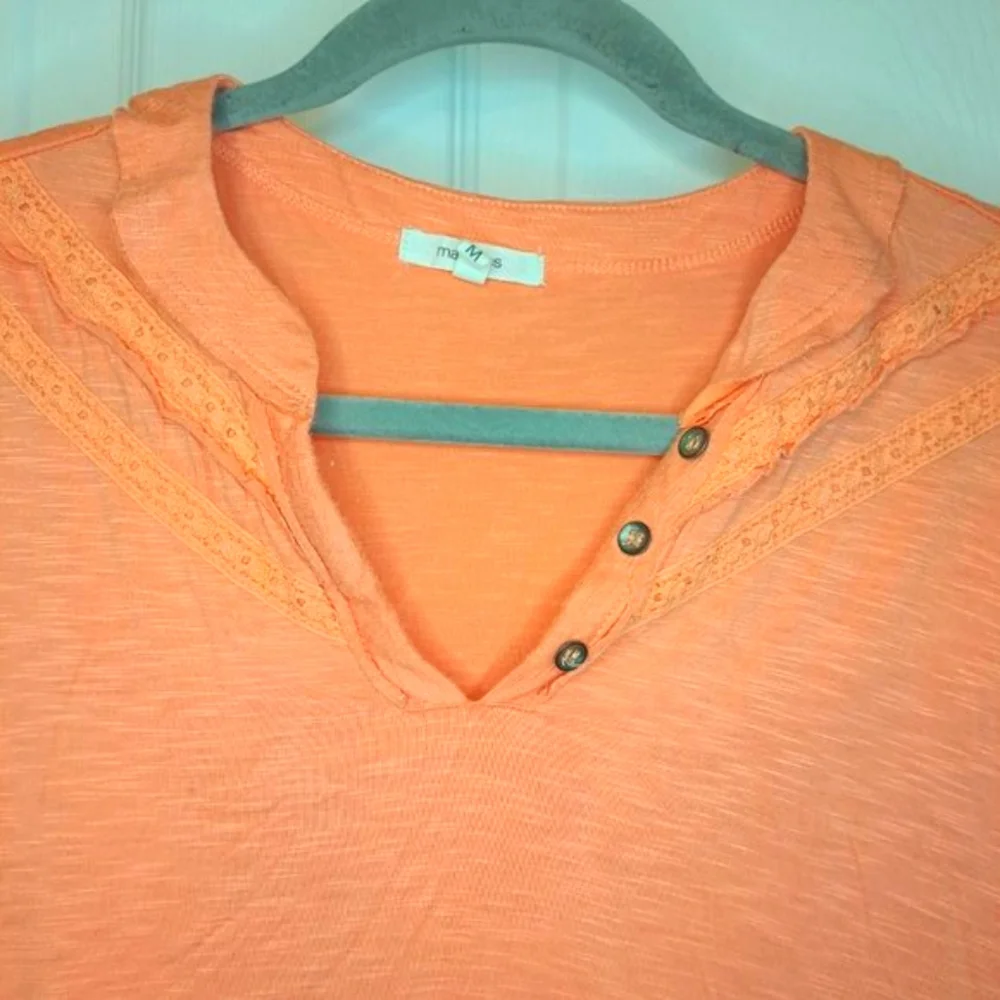 Maurices Coral Peach Ruffle Henley Top Tee Size Medium
